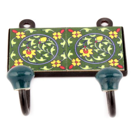 Forest Green Floral Ceramic Tiles Hooks